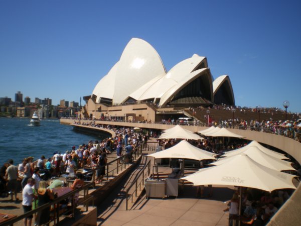 Opera House and lots of people celebrating Oz day!