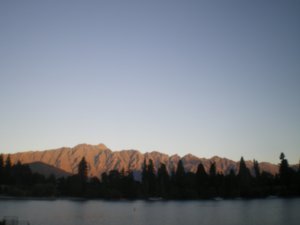 Sunset on The Remarkables the evening we arrived in Queenstown