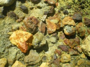 sulphur stained rocks