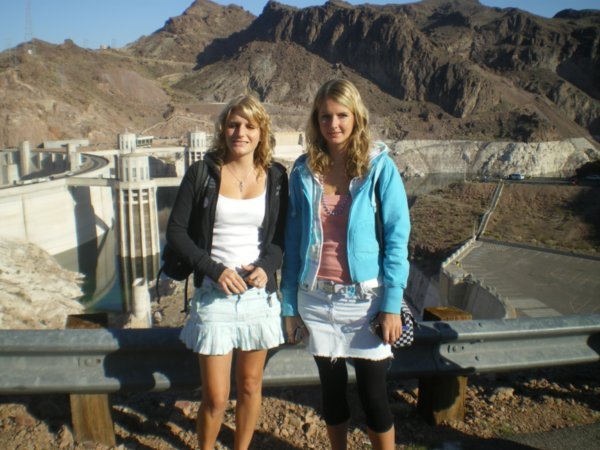posing by the Hoover dam