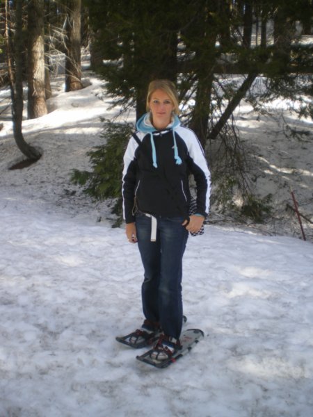 Sel with her snow shoes in Yosemite