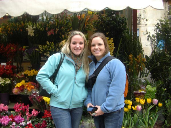 holly and i by the flower stand