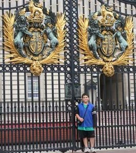 Zach at the gate of Buckingham Palace.
