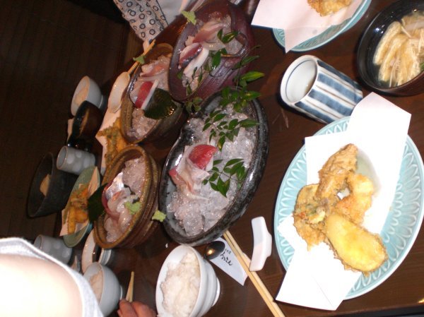 Sashimi, tempura , miso soup lunch with friends