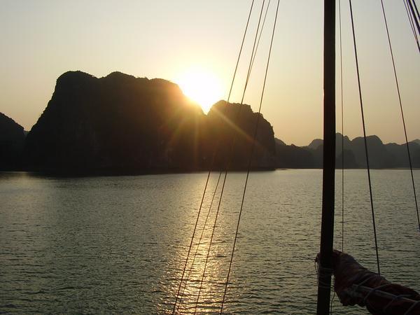 Sunset over Halong Bay from our boat