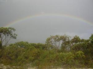 Beautiful rainbow near ocean beach