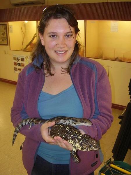 Me holding a sleepy lizard and a blue tounged lizard