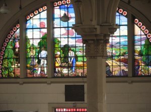 Stained glass of pastoral scene