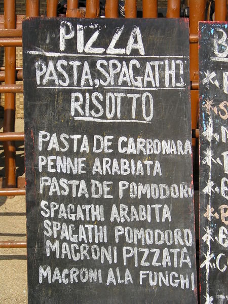 Italian menu'