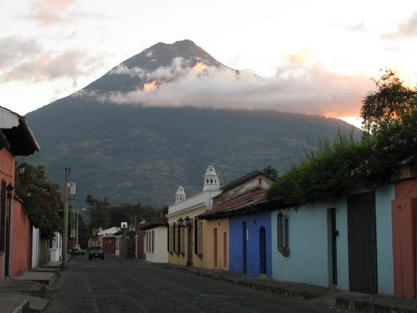 Calle and volcan in Antigua