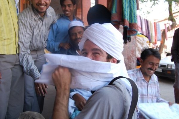 Aaron making a turban scene