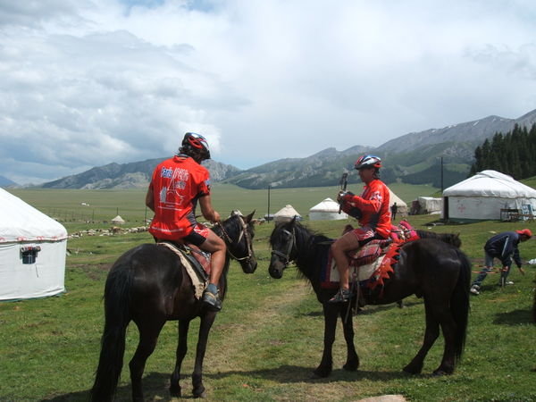 Cyclists on horses