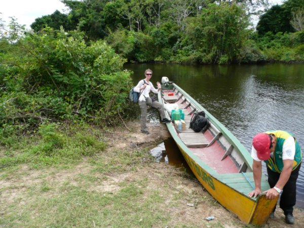 Boarding our boat in the pampas