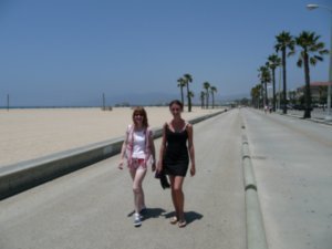 Janine and El walking along Santa Monica beach