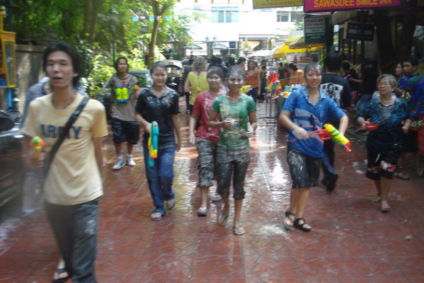 Armed locals with paste and waterguns