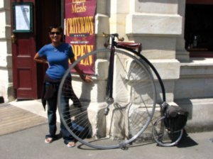 The bicycle with the large wheels