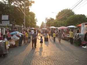 Setting up Chiang Mai Sunday street market