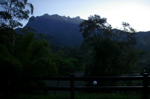 View of Mt Kinabalu from park HQ at dawn. Daunting!