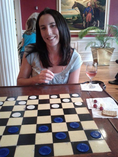 Checkers at wine and cheese