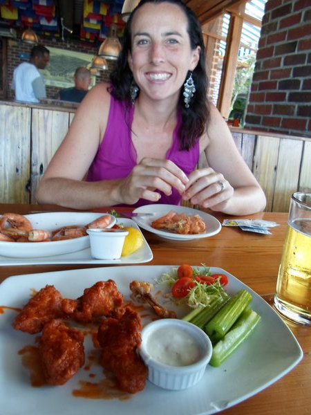 Jackie with wings and peel and eat Key West shrimp