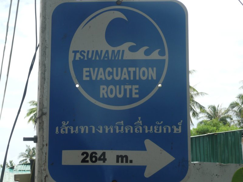Tsunami evacuation signs are now common on Koh Phi Phi