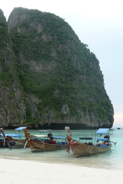 Boats lined along the beach at Koh Phi Phi