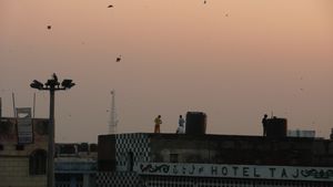 The kites are let loose over Delhi at sunset