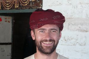 Mike tries on a turban