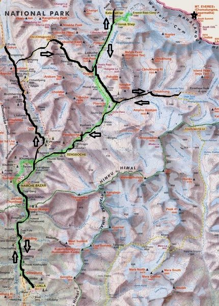 Map of the Everest region with our route on