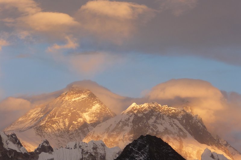 Everest and Nupset at sunset from Gokyo Ri