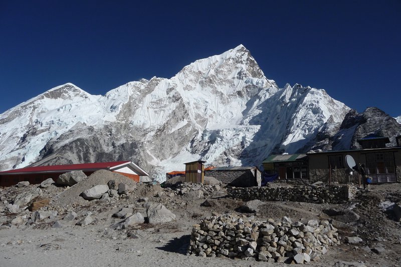 The stunning view of Nuptse, with Gorak Shep in the foreground