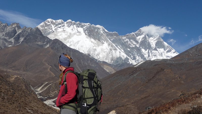 Helen takes in the South faces of Lhotse and Nuptse