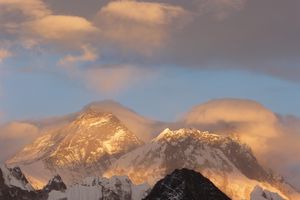 Everest and Nupset at sunset from Gokyo Ri