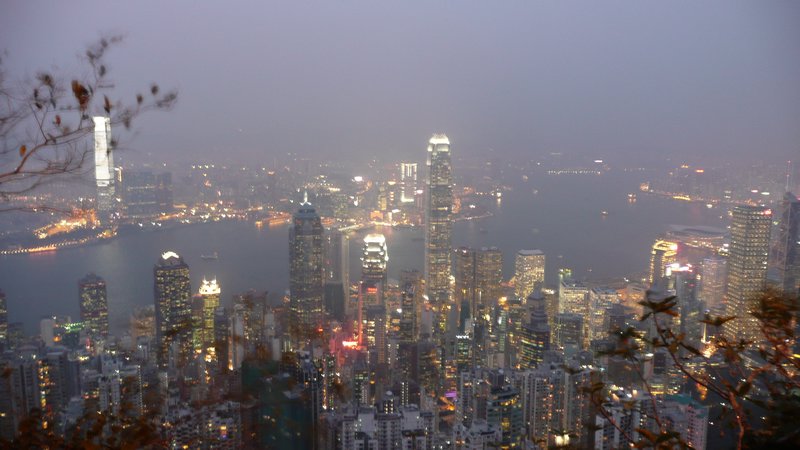 The night time skyline of Hong Kong island from The Peak