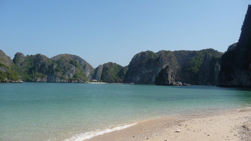 An isolated beach in Halong Bay
