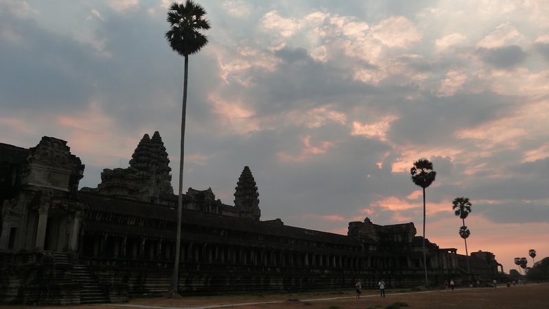 The north face of Angkor Wat temple at sunset
