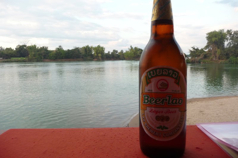 Having a Beerlao over the Mekong River