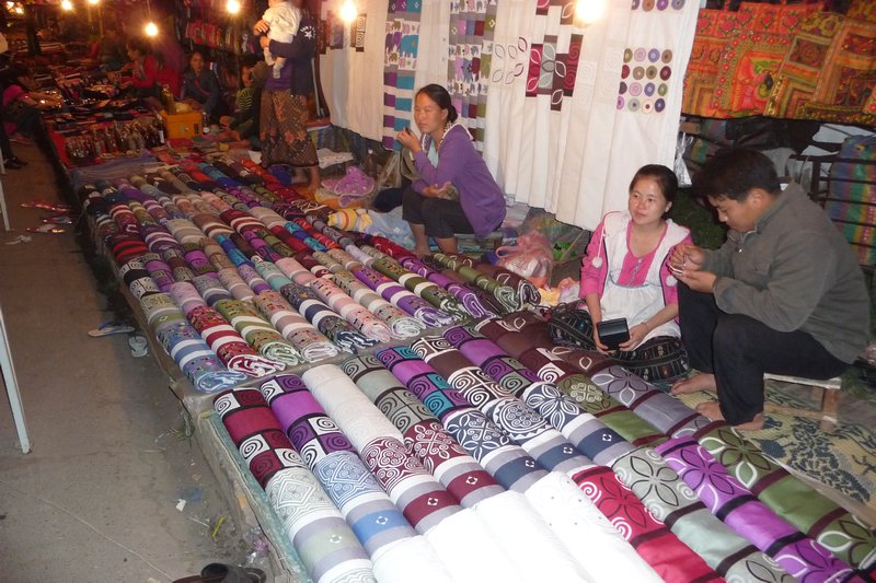 Some of the line of stalls in the Luang Prabang night market