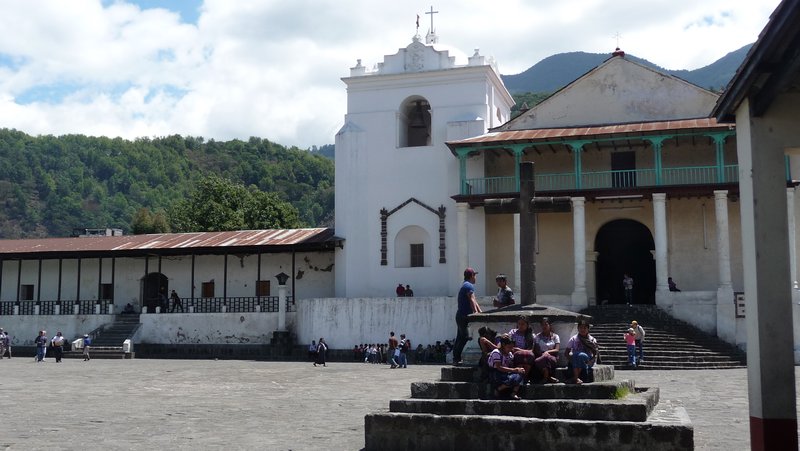 Main church and square in Santiago, on the shore of Lake Atitlan