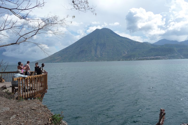 Looking across Lake Atitlan towards Volcan San Pedro