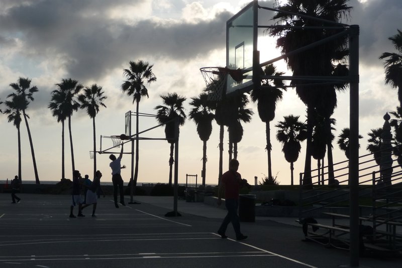Playing basketball on Venice beach