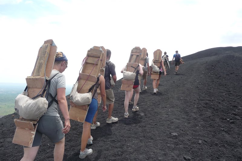 The long slog up Cerro Negro volcano with boards
