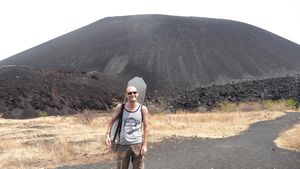 Mike with volcano board in front of Cerro Negro volcano