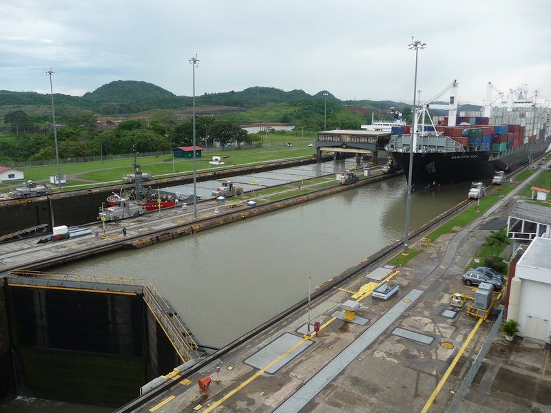 A tanker enters Miraflores locks, Panama Canal