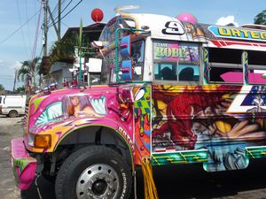 Intricate artwork on a Panamanian chicken bus