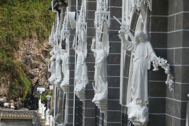 Statues on the cathedral of Santuario de las Lajas