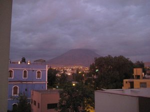 view of Misti volcano from hotel in Arequipa