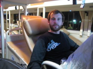 bearded man on the overnight bus