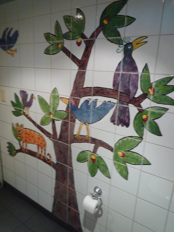 Tiled toilet wall in Badde Manors cafe, Sydney 