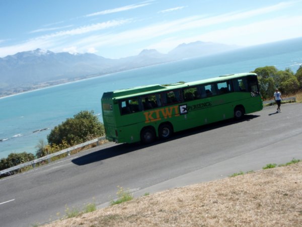Kiwi bus getting into Kaikoura!